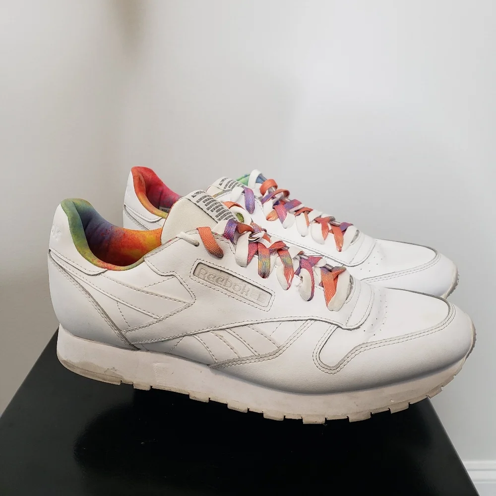 Reebok Classic‎ Leather White Rainbow-Dyed Heel Lining Size 13